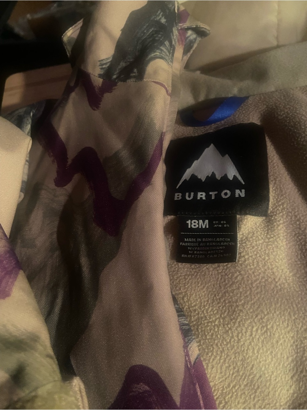 Burton Jacket in Cream with Light Purple Lining